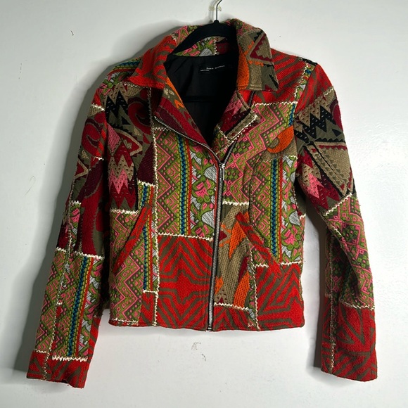 Zara patch work emboridry multi color bikers jacket size S - Picture 5 of 13
